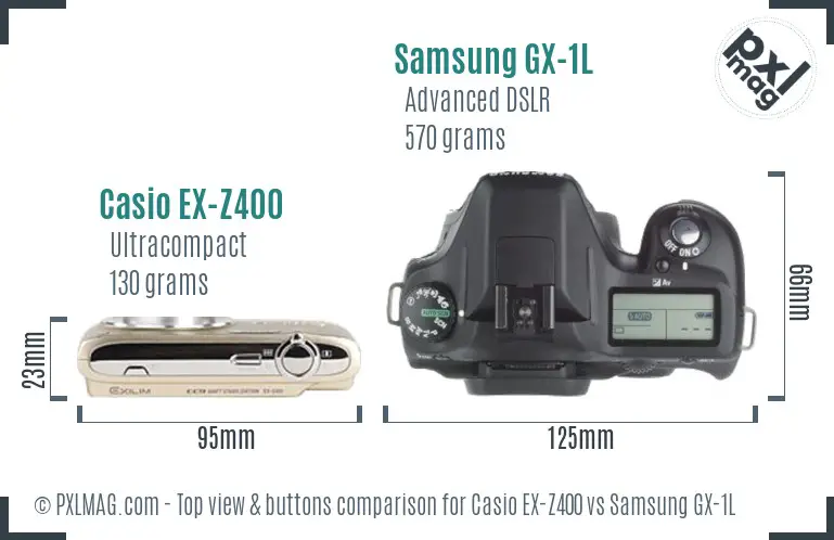 Casio EX-Z400 vs Samsung GX-1L top view buttons comparison