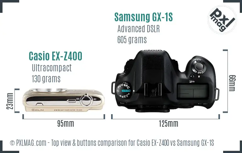 Casio EX-Z400 vs Samsung GX-1S top view buttons comparison