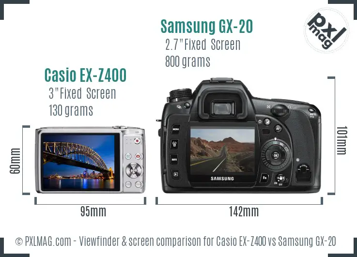 Casio EX-Z400 vs Samsung GX-20 Screen and Viewfinder comparison Casio EX-Z400 vs Samsung GX-20 Screen and Viewfinder comparison