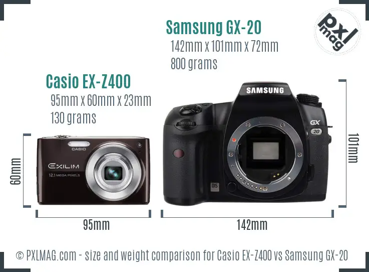 Casio EX-Z400 vs Samsung GX-20 size comparison Casio EX-Z400 vs Samsung GX-20 size comparison