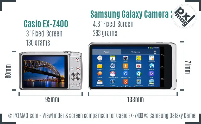Casio EX-Z400 vs Samsung Galaxy Camera 2 Screen and Viewfinder comparison