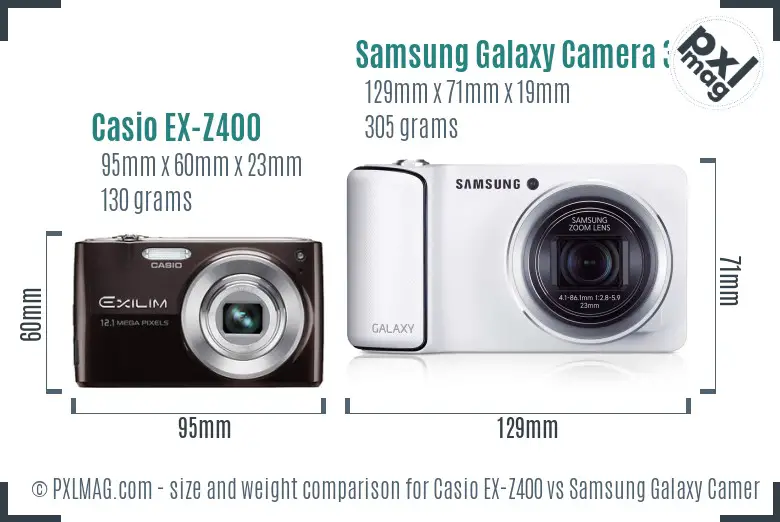 Casio EX-Z400 vs Samsung Galaxy Camera 3G size comparison Casio EX-Z400 vs Samsung Galaxy Camera 3G size comparison