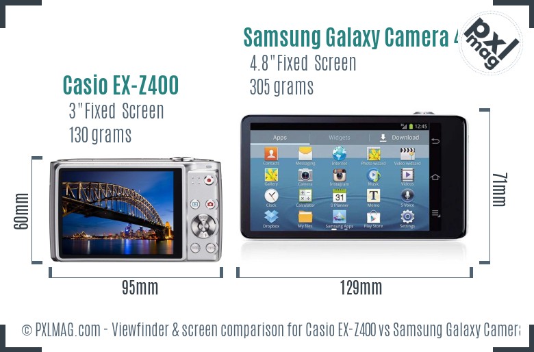 Casio EX-Z400 vs Samsung Galaxy Camera 4G Screen and Viewfinder comparison