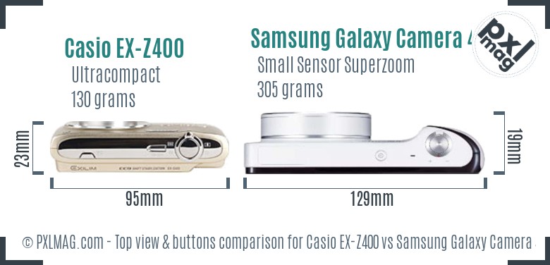 Casio EX-Z400 vs Samsung Galaxy Camera 4G top view buttons comparison