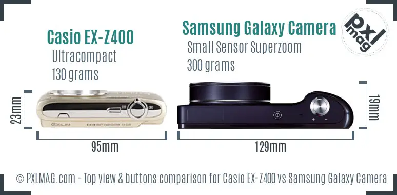 Casio EX-Z400 vs Samsung Galaxy Camera top view buttons comparison