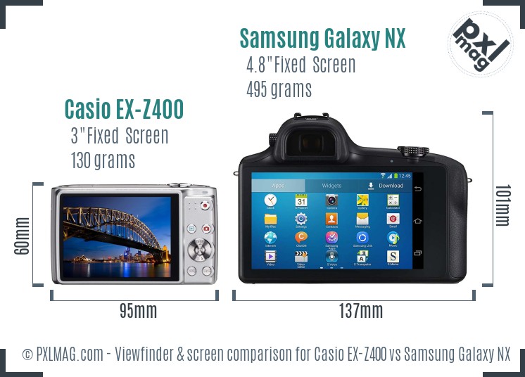 Casio EX-Z400 vs Samsung Galaxy NX Screen and Viewfinder comparison