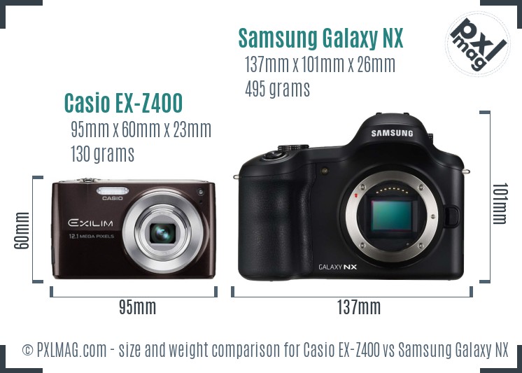 Casio EX-Z400 vs Samsung Galaxy NX size comparison Casio EX-Z400 vs Samsung Galaxy NX size comparison