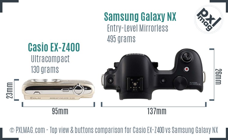Casio EX-Z400 vs Samsung Galaxy NX top view buttons comparison