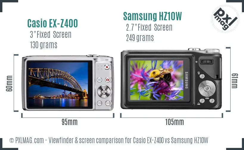 Casio EX-Z400 vs Samsung HZ10W Screen and Viewfinder comparison Casio EX-Z400 vs Samsung HZ10W Screen and Viewfinder comparison
