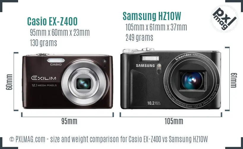 Casio EX-Z400 vs Samsung HZ10W size comparison Casio EX-Z400 vs Samsung HZ10W size comparison