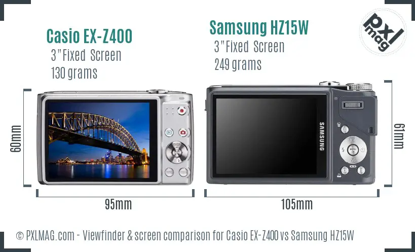 Casio EX-Z400 vs Samsung HZ15W Screen and Viewfinder comparison