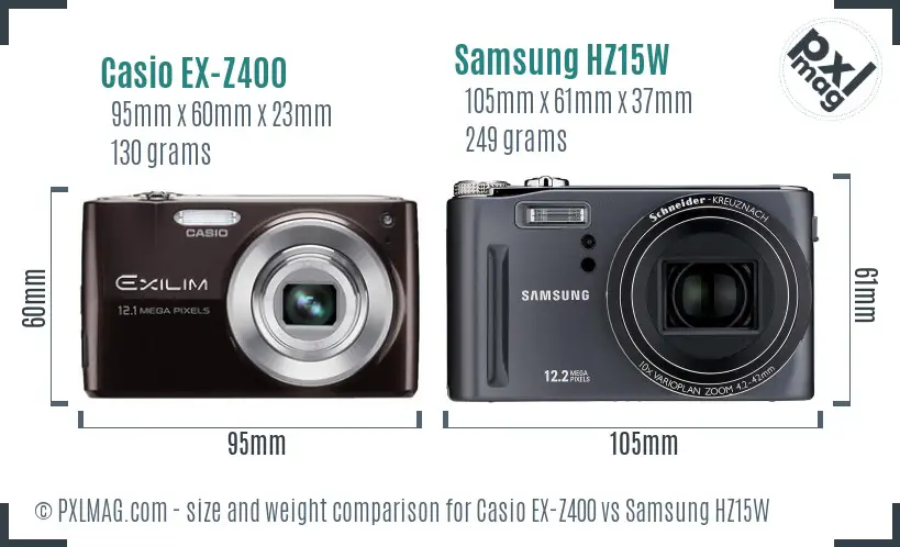 Casio EX-Z400 vs Samsung HZ15W size comparison