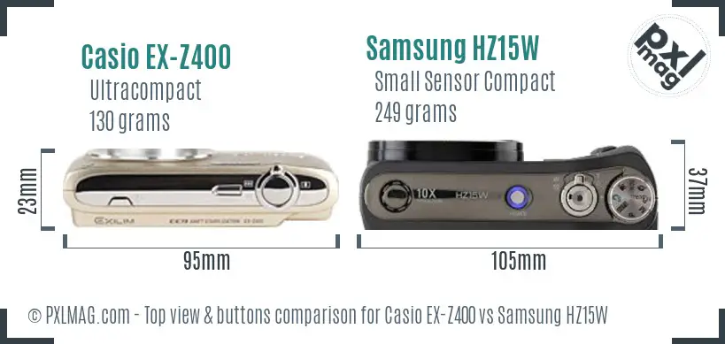 Casio EX-Z400 vs Samsung HZ15W top view buttons comparison