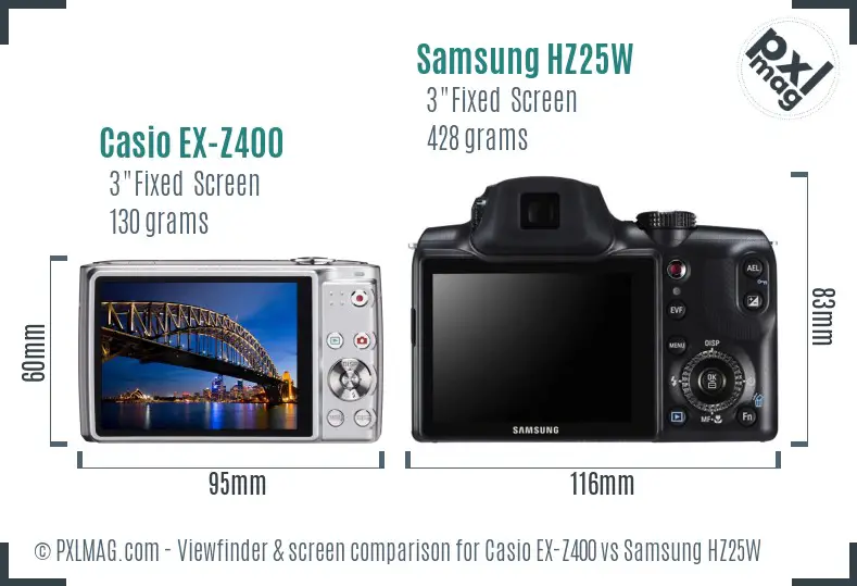 Casio EX-Z400 vs Samsung HZ25W Screen and Viewfinder comparison