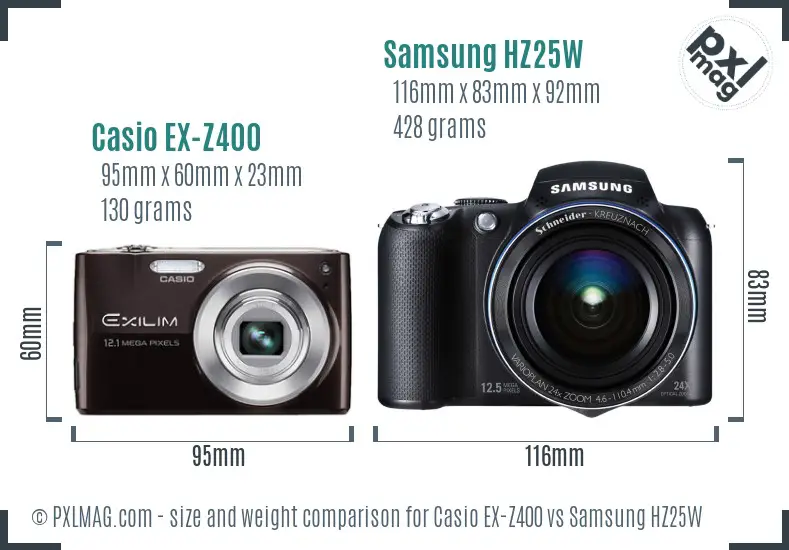 Casio EX-Z400 vs Samsung HZ25W size comparison