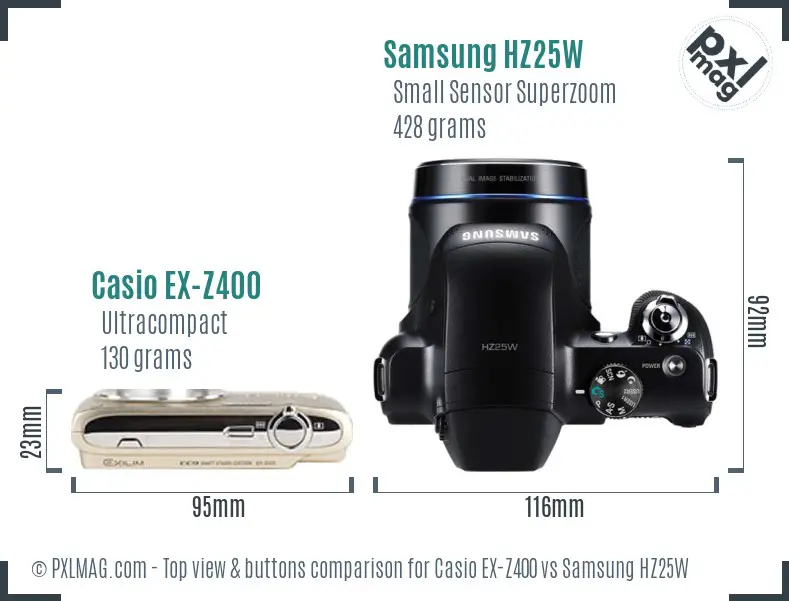 Casio EX-Z400 vs Samsung HZ25W top view buttons comparison