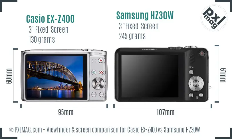 Casio EX-Z400 vs Samsung HZ30W Screen and Viewfinder comparison