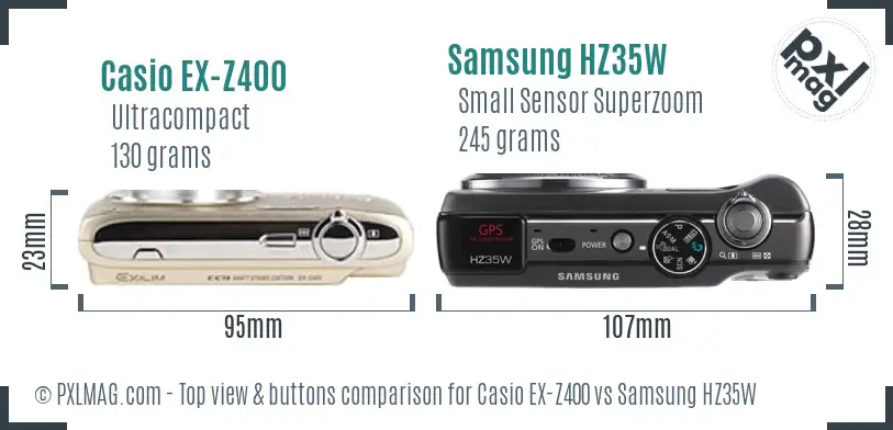 Casio EX-Z400 vs Samsung HZ35W top view buttons comparison