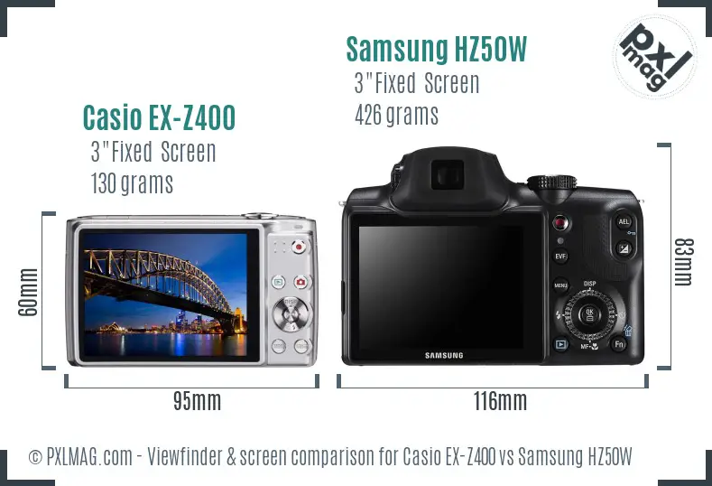 Casio EX-Z400 vs Samsung HZ50W Screen and Viewfinder comparison