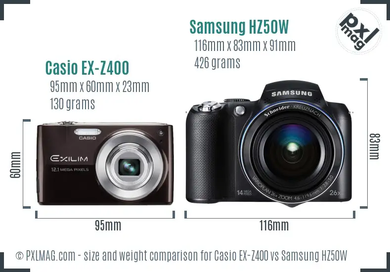 Casio EX-Z400 vs Samsung HZ50W size comparison