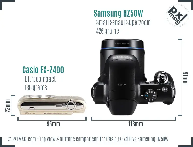 Casio EX-Z400 vs Samsung HZ50W top view buttons comparison