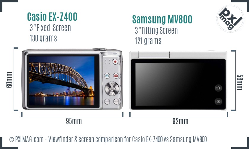 Casio EX-Z400 vs Samsung MV800 Screen and Viewfinder comparison