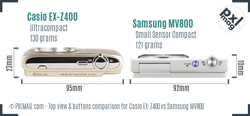 Casio EX-Z400 vs Samsung MV800 top view buttons comparison