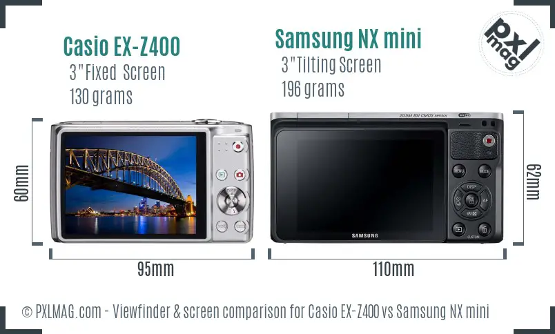 Casio EX-Z400 vs Samsung NX mini Screen and Viewfinder comparison