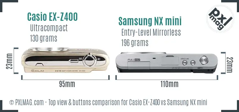 Casio EX-Z400 vs Samsung NX mini top view buttons comparison