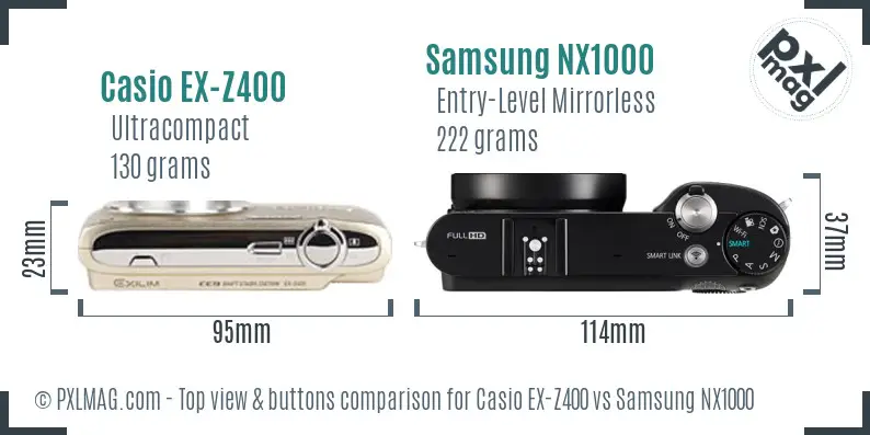 Casio EX-Z400 vs Samsung NX1000 top view buttons comparison