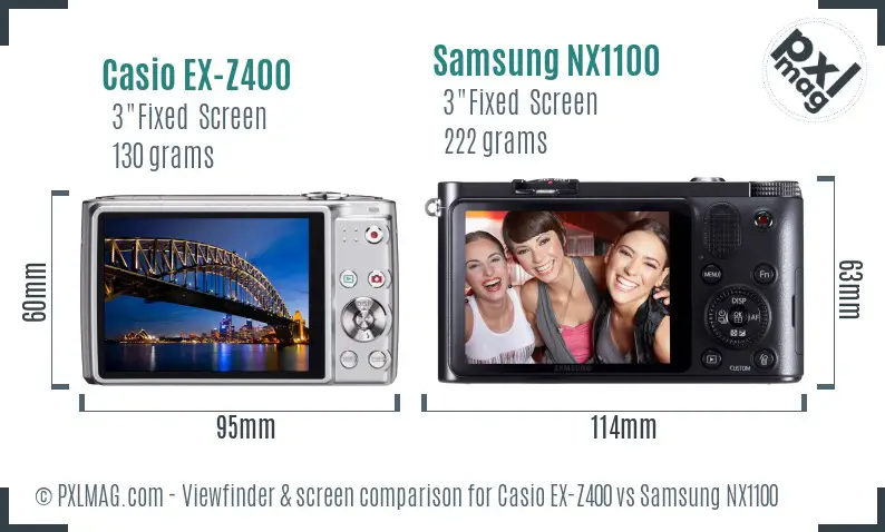 Casio EX-Z400 vs Samsung NX1100 Screen and Viewfinder comparison Casio EX-Z400 vs Samsung NX1100 Screen and Viewfinder comparison