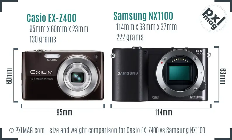 Casio EX-Z400 vs Samsung NX1100 size comparison Casio EX-Z400 vs Samsung NX1100 size comparison