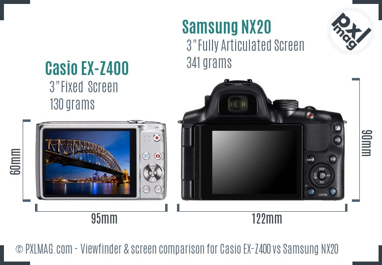 Casio EX-Z400 vs Samsung NX20 Screen and Viewfinder comparison
