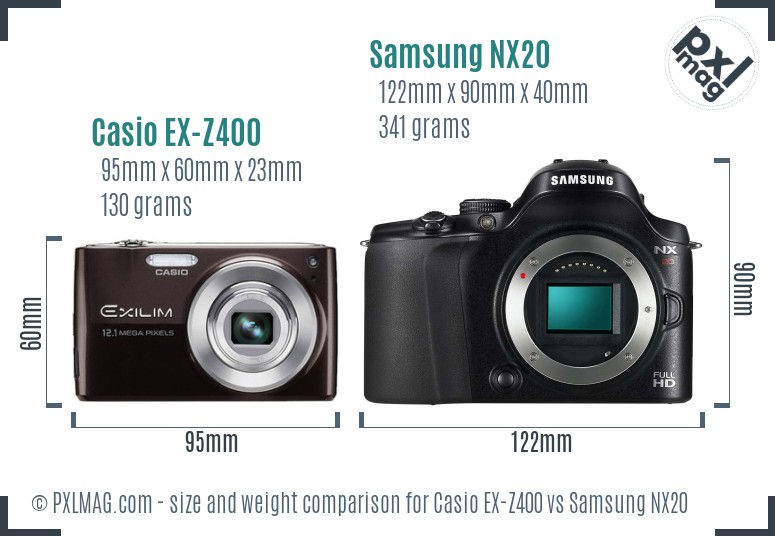 Casio EX-Z400 vs Samsung NX20 size comparison