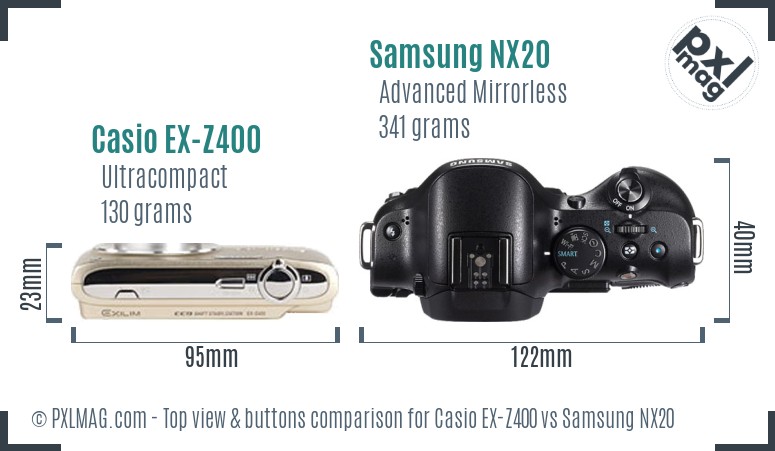 Casio EX-Z400 vs Samsung NX20 top view buttons comparison