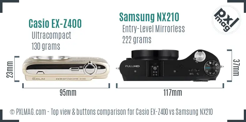 Casio EX-Z400 vs Samsung NX210 top view buttons comparison