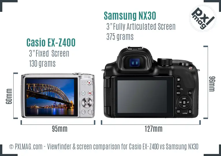 Casio EX-Z400 vs Samsung NX30 Screen and Viewfinder comparison