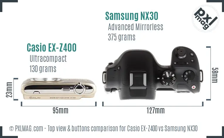 Casio EX-Z400 vs Samsung NX30 top view buttons comparison