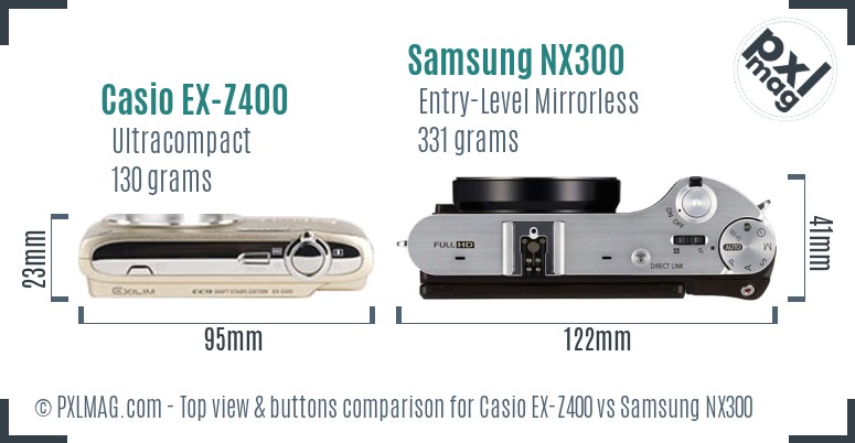 Casio EX-Z400 vs Samsung NX300 top view buttons comparison