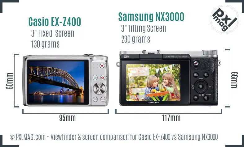 Casio EX-Z400 vs Samsung NX3000 Screen and Viewfinder comparison