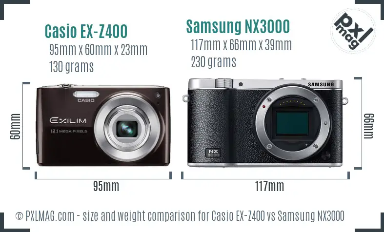 Casio EX-Z400 vs Samsung NX3000 size comparison