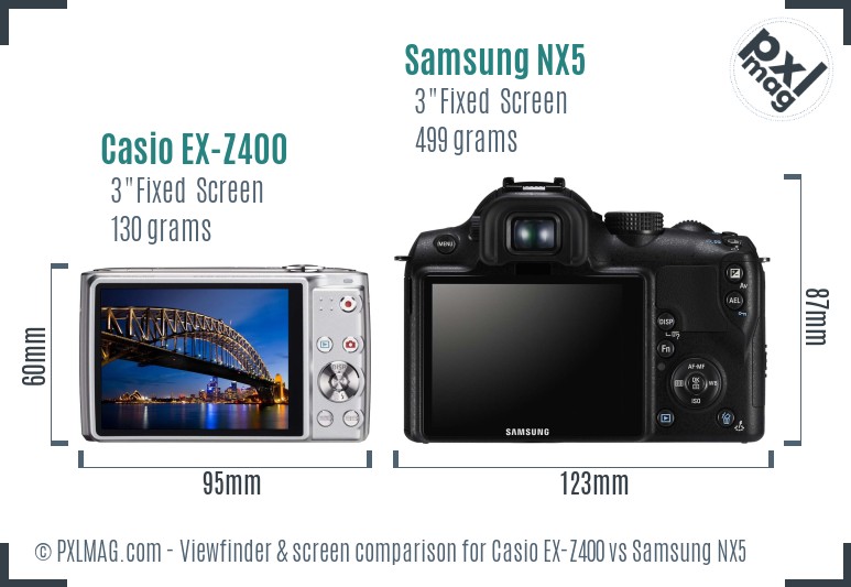 Casio EX-Z400 vs Samsung NX5 Screen and Viewfinder comparison