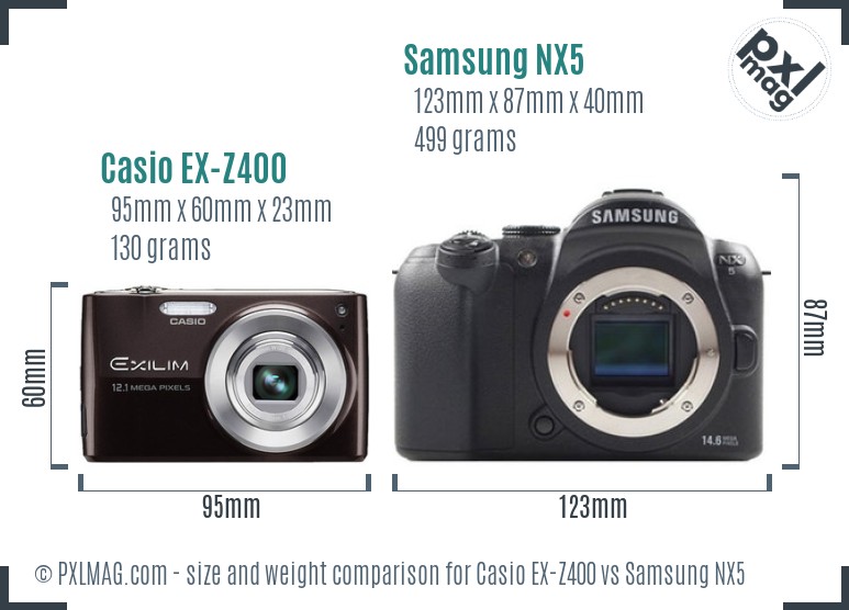 Casio EX-Z400 vs Samsung NX5 size comparison