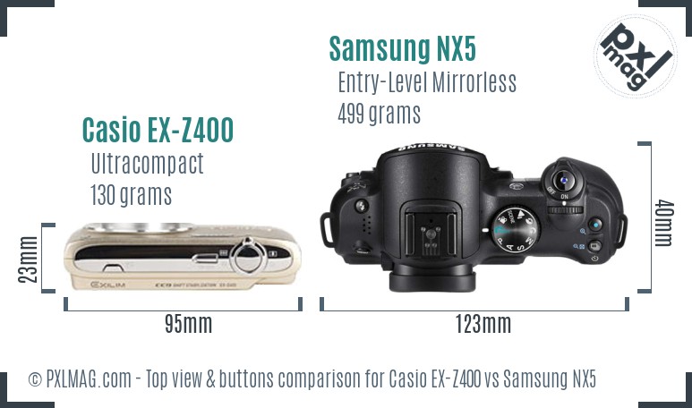 Casio EX-Z400 vs Samsung NX5 top view buttons comparison