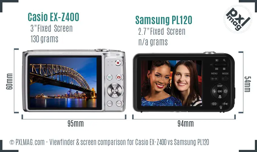 Casio EX-Z400 vs Samsung PL120 Screen and Viewfinder comparison