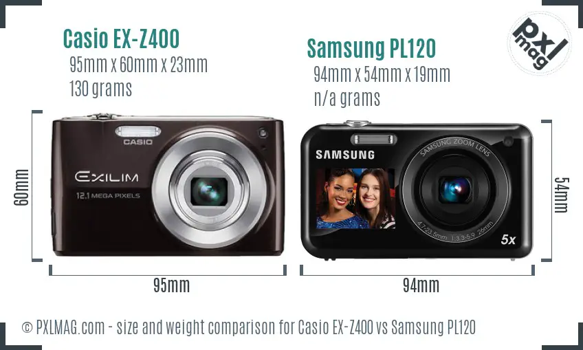 Casio EX-Z400 vs Samsung PL120 size comparison