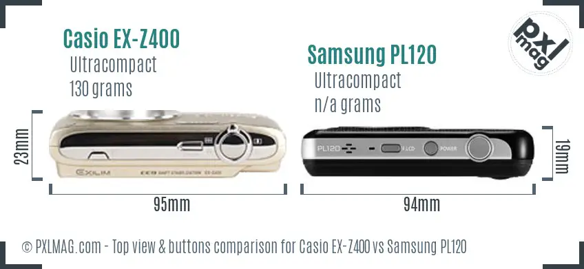 Casio EX-Z400 vs Samsung PL120 top view buttons comparison