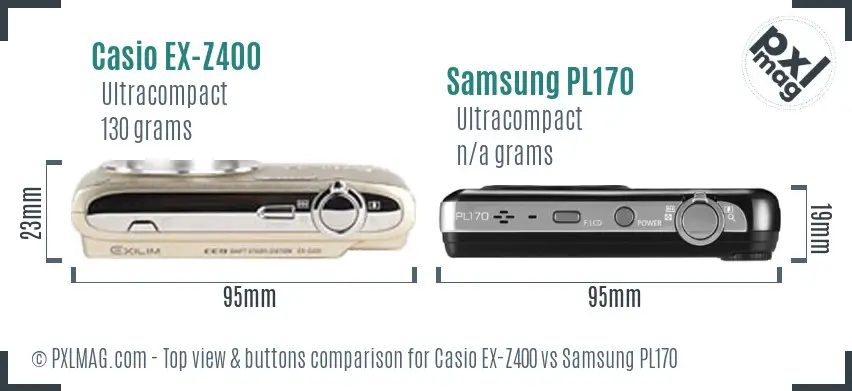 Casio EX-Z400 vs Samsung PL170 top view buttons comparison