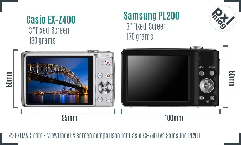 Casio EX-Z400 vs Samsung PL200 Screen and Viewfinder comparison