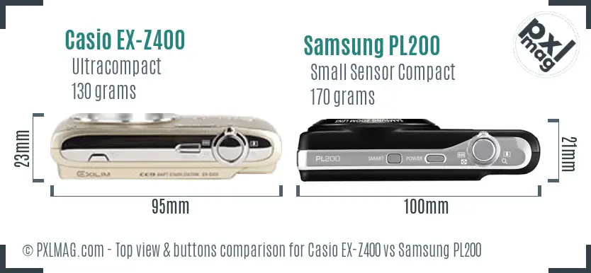 Casio EX-Z400 vs Samsung PL200 top view buttons comparison